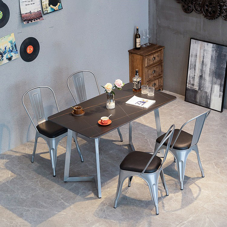 Industrial Dining Table Black Sintered Stone Dining Table with Double Pedestal Clearhalo ' dining_table' 'Dining Tables & Seating' 'Dining Tables' 'furn' 'furn_dining_table' 'Furniture' 'furniture_dining_table' 'Kitchen & Dining Furniture' 'kitchen&dining_furn' 'kitchen' 'kitchen_dining_table' 3816697