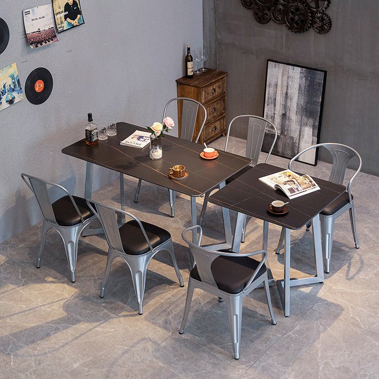 Industrial Dining Table Black Sintered Stone Dining Table with Double Pedestal Clearhalo ' dining_table' 'Dining Tables & Seating' 'Dining Tables' 'furn' 'furn_dining_table' 'Furniture' 'furniture_dining_table' 'Kitchen & Dining Furniture' 'kitchen&dining_furn' 'kitchen' 'kitchen_dining_table' 3816698