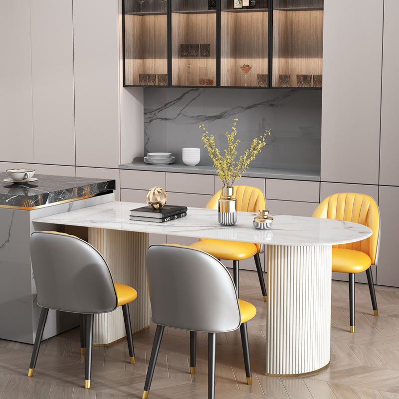 Simplicity Style Sintered Stone Dining Table Double Pedestal Base Freeform Table for Home Clearhalo ' dining_table' 'Dining Tables & Seating' 'Dining Tables' 'furn' 'furn_dining_table' 'Furniture' 'furniture_dining_table' 'Kitchen & Dining Furniture' 'kitchen&dining_furn' 'kitchen' 'kitchen_dining_table' 3816699