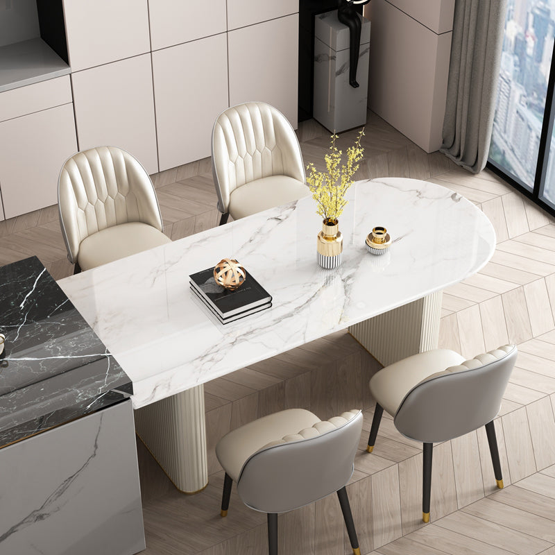 Simplicity Style Sintered Stone Dining Table Double Pedestal Base Freeform Table for Home Clearhalo ' dining_table' 'Dining Tables & Seating' 'Dining Tables' 'furn' 'furn_dining_table' 'Furniture' 'furniture_dining_table' 'Kitchen & Dining Furniture' 'kitchen&dining_furn' 'kitchen' 'kitchen_dining_table' 3816701