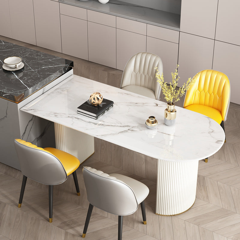 Simplicity Style Sintered Stone Dining Table Double Pedestal Base Freeform Table for Home Clearhalo ' dining_table' 'Dining Tables & Seating' 'Dining Tables' 'furn' 'furn_dining_table' 'Furniture' 'furniture_dining_table' 'Kitchen & Dining Furniture' 'kitchen&dining_furn' 'kitchen' 'kitchen_dining_table' 3816702
