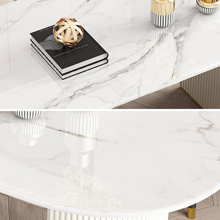 Simplicity Style Sintered Stone Dining Table Double Pedestal Base Freeform Table for Home Clearhalo ' dining_table' 'Dining Tables & Seating' 'Dining Tables' 'furn' 'furn_dining_table' 'Furniture' 'furniture_dining_table' 'Kitchen & Dining Furniture' 'kitchen&dining_furn' 'kitchen' 'kitchen_dining_table' 3816704