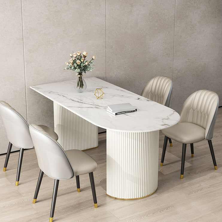 Simplicity Style Sintered Stone Dining Table Double Pedestal Base Freeform Table for Home Clearhalo ' dining_table' 'Dining Tables & Seating' 'Dining Tables' 'furn' 'furn_dining_table' 'Furniture' 'furniture_dining_table' 'Kitchen & Dining Furniture' 'kitchen&dining_furn' 'kitchen' 'kitchen_dining_table' 3816705