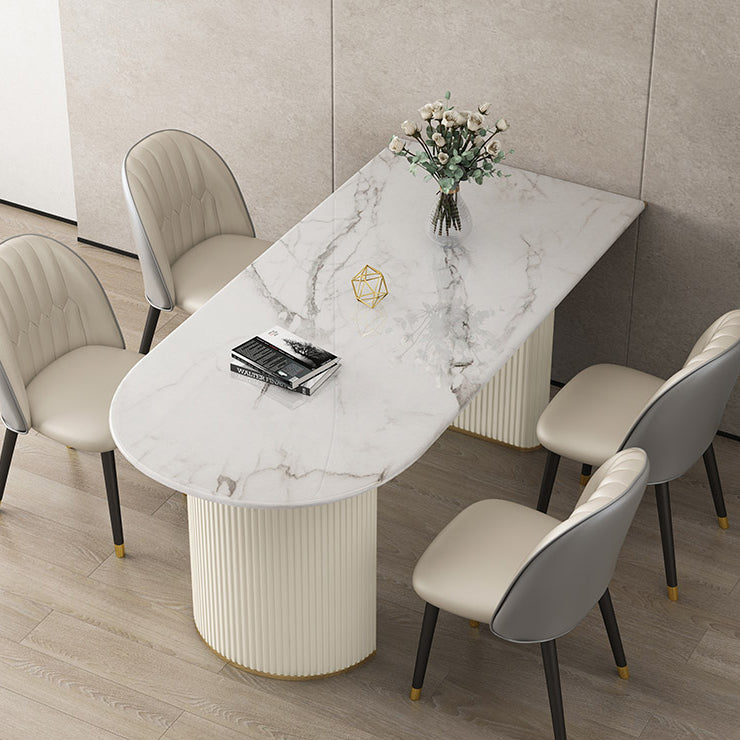 Simplicity Style Sintered Stone Dining Table Double Pedestal Base Freeform Table for Home Clearhalo ' dining_table' 'Dining Tables & Seating' 'Dining Tables' 'furn' 'furn_dining_table' 'Furniture' 'furniture_dining_table' 'Kitchen & Dining Furniture' 'kitchen&dining_furn' 'kitchen' 'kitchen_dining_table' 3816707