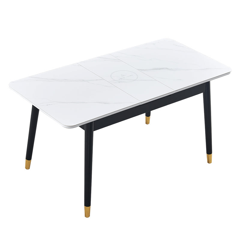 Contemporary Rectangle Dining Room Table White Sintered Stone Table with 4 Legs Gold Without Chairs Clearhalo ' dining_table' 'Dining Tables & Seating' 'Dining Tables' 'furn' 'furn_dining_table' 'Furniture' 'furniture_dining_table' 'Kitchen & Dining Furniture' 'kitchen&dining_furn' 'kitchen' 'kitchen_dining_table' 3816772