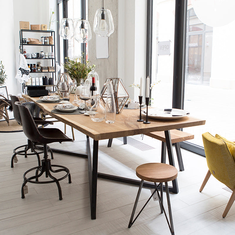 Industrial Solid Wood Khaki Dining Table Rectangle Shape Dining Table with Sled Base Clearhalo ' dining_table' 'Dining Tables & Seating' 'Dining Tables' 'furn' 'furn_dining_table' 'Furniture' 'furniture_dining_table' 'Kitchen & Dining Furniture' 'kitchen&dining_furn' 'kitchen' 'kitchen_dining_table' 3816784