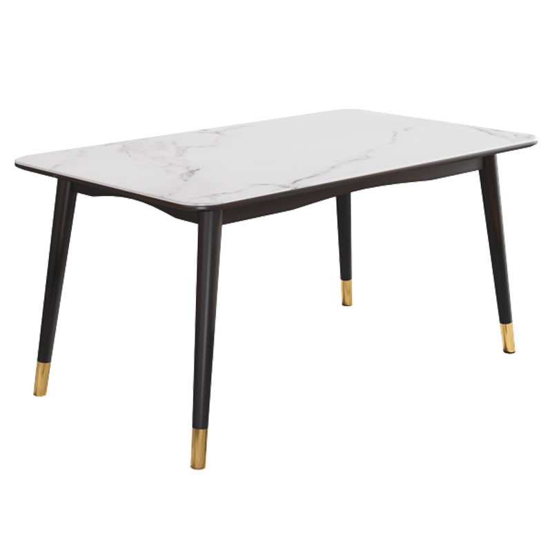 Contemporary Rectangle Dining Room Table Sintered Stone Table with 4 Black Legs White Without Chairs Clearhalo ' dining_table' 'Dining Tables & Seating' 'Dining Tables' 'furn' 'furn_dining_table' 'Furniture' 'furniture_dining_table' 'Kitchen & Dining Furniture' 'kitchen&dining_furn' 'kitchen' 'kitchen_dining_table' 3816794