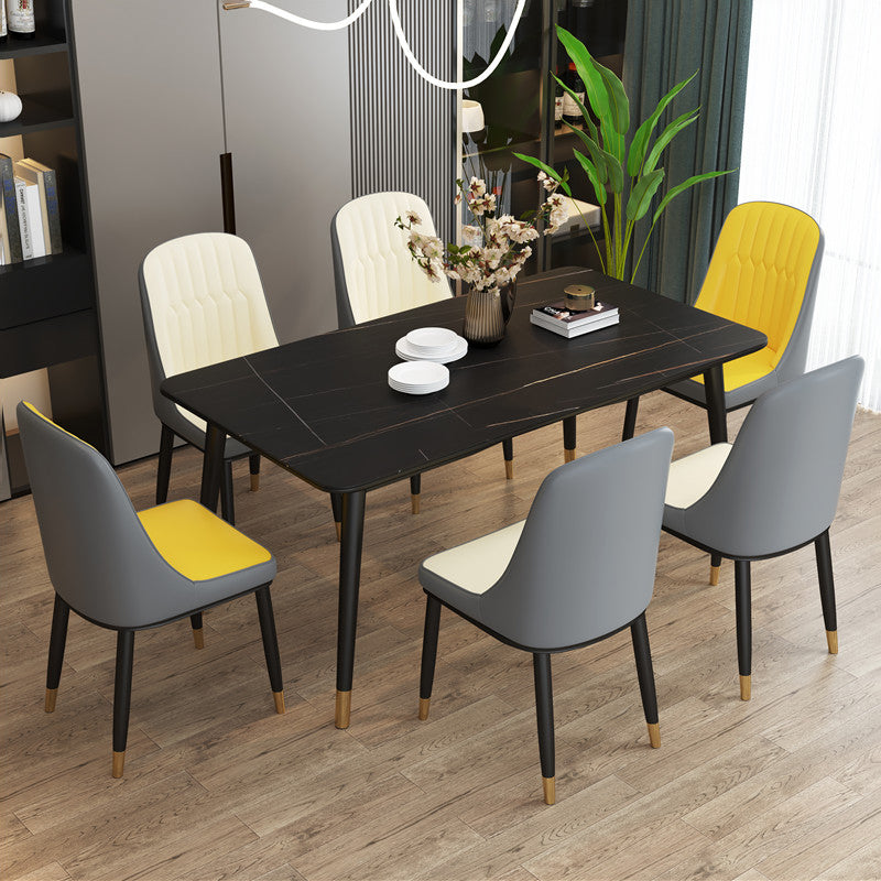 Contemporary Rectangle Dining Room Table Sintered Stone Table with 4 Black Legs Clearhalo ' dining_table' 'Dining Tables & Seating' 'Dining Tables' 'furn' 'furn_dining_table' 'Furniture' 'furniture_dining_table' 'Kitchen & Dining Furniture' 'kitchen&dining_furn' 'kitchen' 'kitchen_dining_table' 3816795