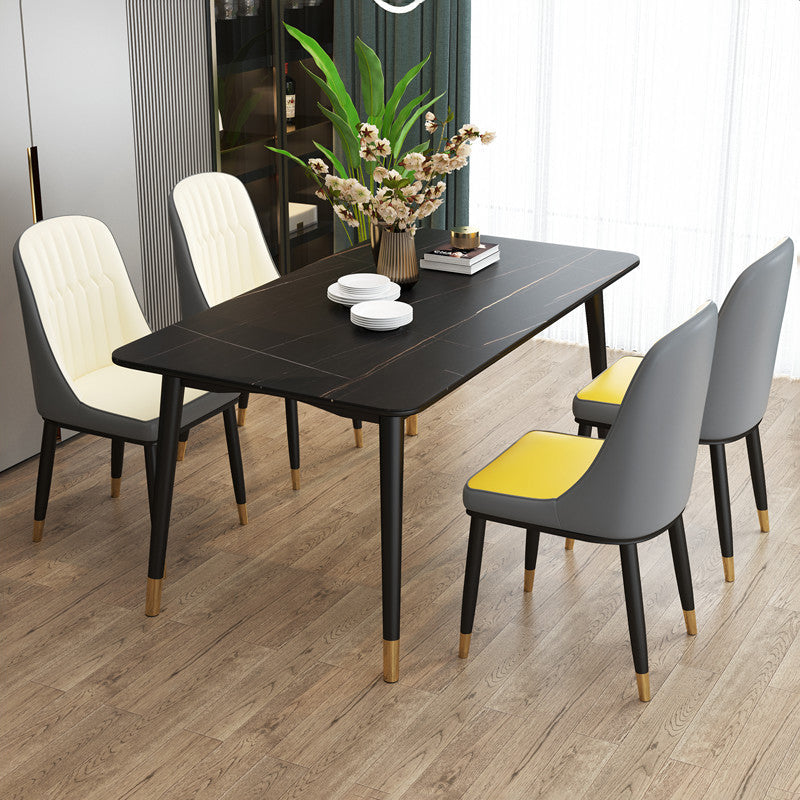 Contemporary Rectangle Dining Room Table Sintered Stone Table with 4 Black Legs Clearhalo ' dining_table' 'Dining Tables & Seating' 'Dining Tables' 'furn' 'furn_dining_table' 'Furniture' 'furniture_dining_table' 'Kitchen & Dining Furniture' 'kitchen&dining_furn' 'kitchen' 'kitchen_dining_table' 3816797