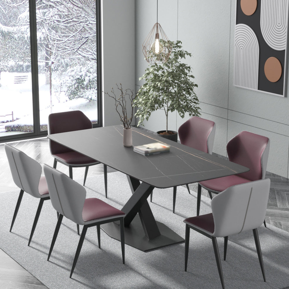 Contemporary Rectangle Dining Room Table Sintered Stone Table with Pedestal Base Clearhalo ' dining_table' 'Dining Tables & Seating' 'Dining Tables' 'furn' 'furn_dining_table' 'Furniture' 'furniture_dining_table' 'Kitchen & Dining Furniture' 'kitchen&dining_furn' 'kitchen' 'kitchen_dining_table' 3816807