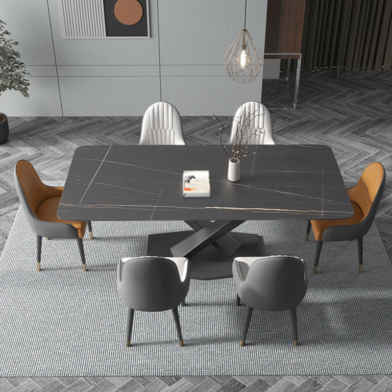 Contemporary Rectangle Dining Room Table Sintered Stone Table with Pedestal Base Clearhalo ' dining_table' 'Dining Tables & Seating' 'Dining Tables' 'furn' 'furn_dining_table' 'Furniture' 'furniture_dining_table' 'Kitchen & Dining Furniture' 'kitchen&dining_furn' 'kitchen' 'kitchen_dining_table' 3816808