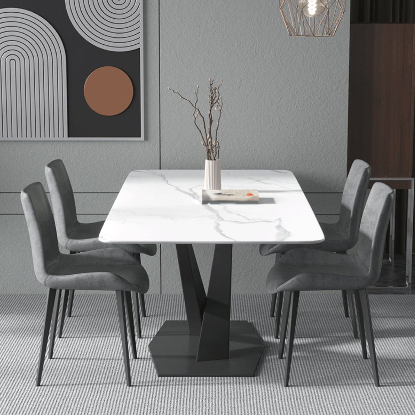 Contemporary Rectangle Dining Room Table Sintered Stone Table with Pedestal Base Clearhalo ' dining_table' 'Dining Tables & Seating' 'Dining Tables' 'furn' 'furn_dining_table' 'Furniture' 'furniture_dining_table' 'Kitchen & Dining Furniture' 'kitchen&dining_furn' 'kitchen' 'kitchen_dining_table' 3816809