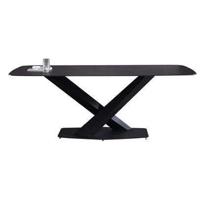 Contemporary Rectangle Dining Room Table Sintered Stone Table with Pedestal Base Black Black Clearhalo ' dining_table' 'Dining Tables & Seating' 'Dining Tables' 'furn' 'furn_dining_table' 'Furniture' 'furniture_dining_table' 'Kitchen & Dining Furniture' 'kitchen&dining_furn' 'kitchen' 'kitchen_dining_table' 3816811