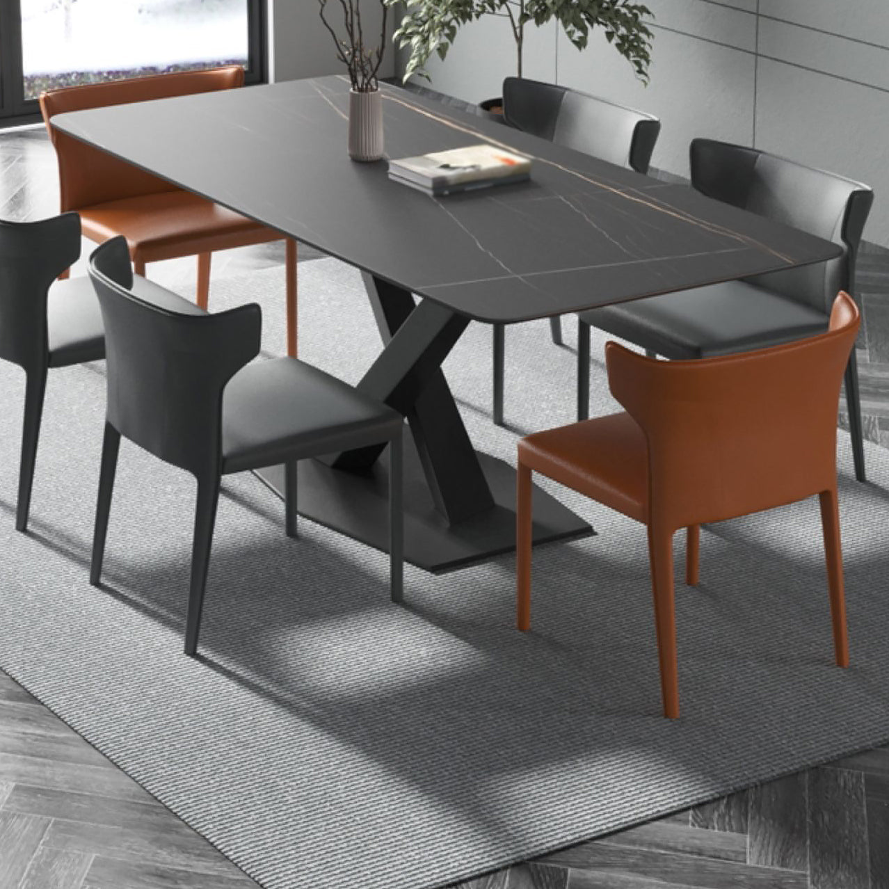 Contemporary Rectangle Dining Room Table Sintered Stone Table with Pedestal Base Clearhalo ' dining_table' 'Dining Tables & Seating' 'Dining Tables' 'furn' 'furn_dining_table' 'Furniture' 'furniture_dining_table' 'Kitchen & Dining Furniture' 'kitchen&dining_furn' 'kitchen' 'kitchen_dining_table' 3816818