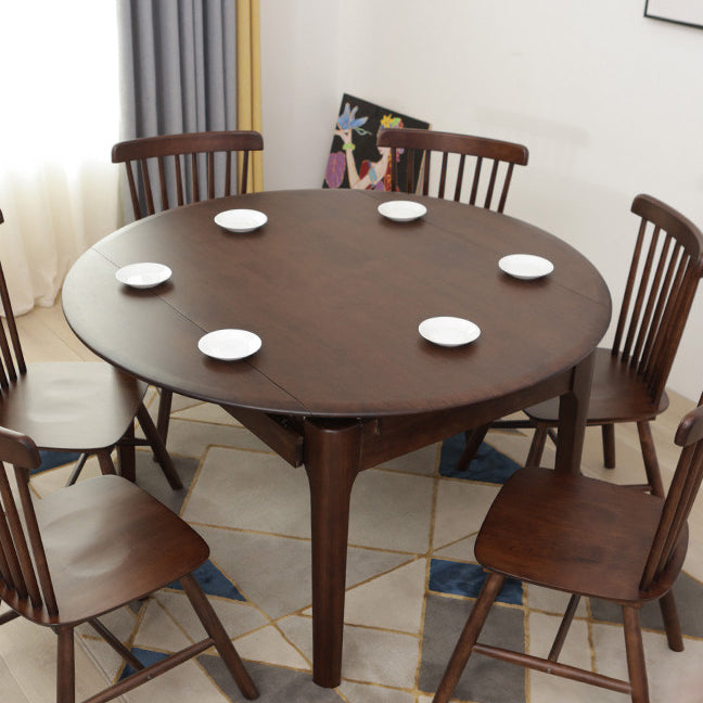 Extendable Rubber Wood Round Table Modern Adjustable Wood Table with 4 Legs Clearhalo ' dining_table' 'Dining Tables & Seating' 'Dining Tables' 'furn' 'furn_dining_table' 'Furniture' 'furniture_dining_table' 'Kitchen & Dining Furniture' 'kitchen&dining_furn' 'kitchen' 'kitchen_dining_table' 3816825