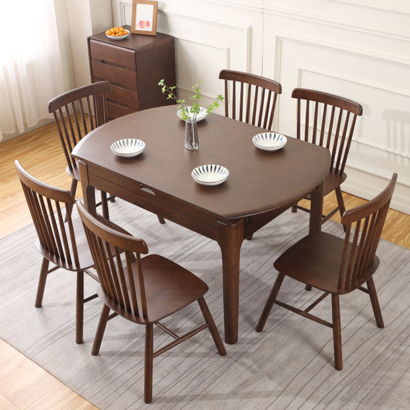 Extendable Rubber Wood Round Table Modern Adjustable Wood Table with 4 Legs Clearhalo ' dining_table' 'Dining Tables & Seating' 'Dining Tables' 'furn' 'furn_dining_table' 'Furniture' 'furniture_dining_table' 'Kitchen & Dining Furniture' 'kitchen&dining_furn' 'kitchen' 'kitchen_dining_table' 3816826
