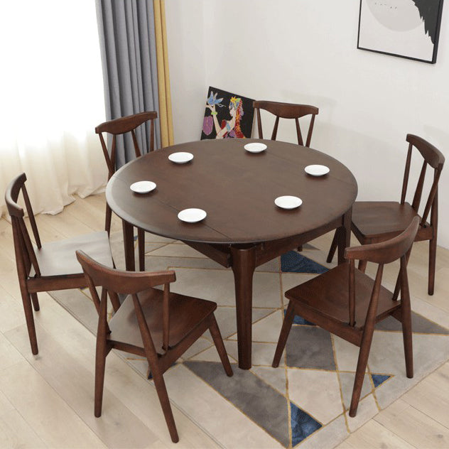 Extendable Rubber Wood Round Table Modern Adjustable Wood Table with 4 Legs Clearhalo ' dining_table' 'Dining Tables & Seating' 'Dining Tables' 'furn' 'furn_dining_table' 'Furniture' 'furniture_dining_table' 'Kitchen & Dining Furniture' 'kitchen&dining_furn' 'kitchen' 'kitchen_dining_table' 3816828