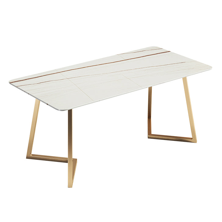 Metal Traditional Luxury Rectangle Table Sintered Stone Table with Sled Base White Without Chairs Clearhalo ' dining_table' 'Dining Tables & Seating' 'Dining Tables' 'furn' 'furn_dining_table' 'Furniture' 'furniture_dining_table' 'Kitchen & Dining Furniture' 'kitchen&dining_furn' 'kitchen' 'kitchen_dining_table' 3816849