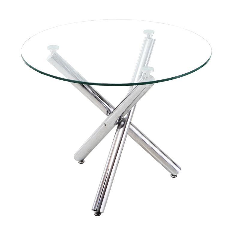 Round Shape Transparent Dining Table Glass Table Minimalist with 3 Legs 35.4"L x 35.4"W x 29.5"H Without Chairs Clearhalo ' dining_table' 'Dining Tables & Seating' 'Dining Tables' 'furn' 'furn_dining_table' 'Furniture' 'furniture_dining_table' 'Kitchen & Dining Furniture' 'kitchen&dining_furn' 'kitchen' 'kitchen_dining_table' 3816868