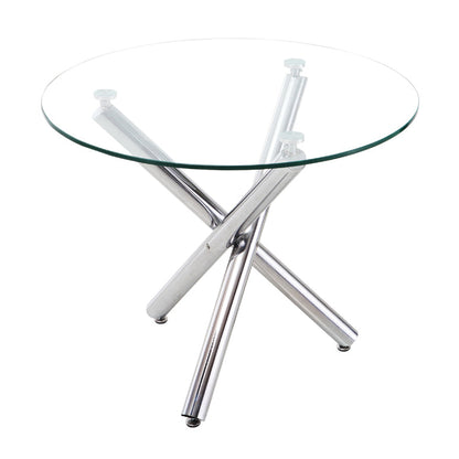 Round Shape Transparent Dining Table Glass Table Minimalist with 3 Legs 35.4"L x 35.4"W x 29.5"H Without Chairs Clearhalo ' dining_table' 'Dining Tables & Seating' 'Dining Tables' 'furn' 'furn_dining_table' 'Furniture' 'furniture_dining_table' 'Kitchen & Dining Furniture' 'kitchen&dining_furn' 'kitchen' 'kitchen_dining_table' 3816868