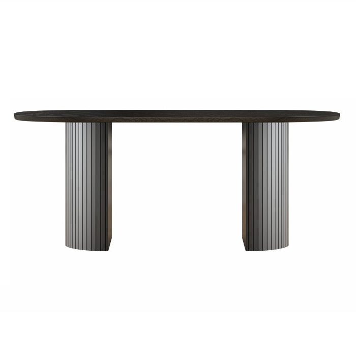Oval Shape Modern Dining Table Two-Color Fixed Table with Double Pedestal Black Without Chairs Clearhalo ' dining_table' 'Dining Tables & Seating' 'Dining Tables' 'furn' 'furn_dining_table' 'Furniture' 'furniture_dining_table' 'Kitchen & Dining Furniture' 'kitchen&dining_furn' 'kitchen' 'kitchen_dining_table' 3816893