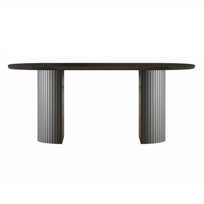 Oval Shape Modern Dining Table Two-Color Fixed Table with Double Pedestal Black Without Chairs Clearhalo ' dining_table' 'Dining Tables & Seating' 'Dining Tables' 'furn' 'furn_dining_table' 'Furniture' 'furniture_dining_table' 'Kitchen & Dining Furniture' 'kitchen&dining_furn' 'kitchen' 'kitchen_dining_table' 3816893