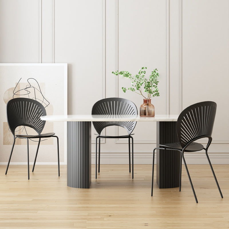 Oval Shape Modern Dining Table Two-Color Fixed Table with Double Pedestal Clearhalo ' dining_table' 'Dining Tables & Seating' 'Dining Tables' 'furn' 'furn_dining_table' 'Furniture' 'furniture_dining_table' 'Kitchen & Dining Furniture' 'kitchen&dining_furn' 'kitchen' 'kitchen_dining_table' 3816894