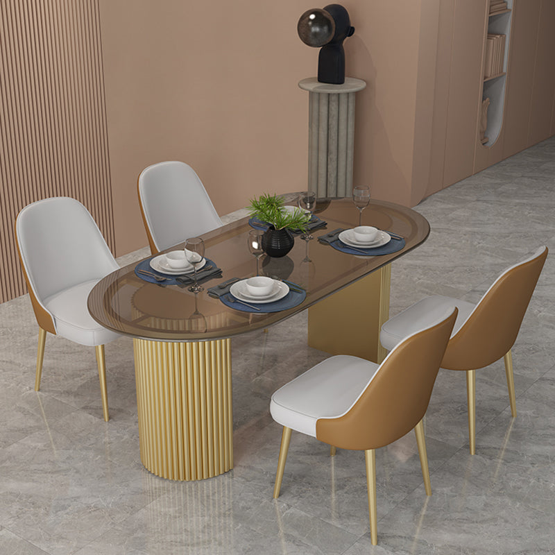 Oval Shape Two-Color Dining Table Simplicity Double Pedestal Table for Dining Room Clearhalo ' dining_table' 'Dining Tables & Seating' 'Dining Tables' 'furn' 'furn_dining_table' 'Furniture' 'furniture_dining_table' 'Kitchen & Dining Furniture' 'kitchen&dining_furn' 'kitchen' 'kitchen_dining_table' 3816907