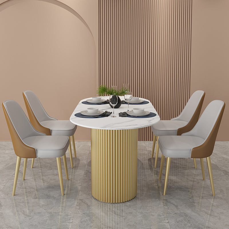 Oval Shape Two-Color Dining Table Simplicity Double Pedestal Table for Dining Room Clearhalo ' dining_table' 'Dining Tables & Seating' 'Dining Tables' 'furn' 'furn_dining_table' 'Furniture' 'furniture_dining_table' 'Kitchen & Dining Furniture' 'kitchen&dining_furn' 'kitchen' 'kitchen_dining_table' 3816908