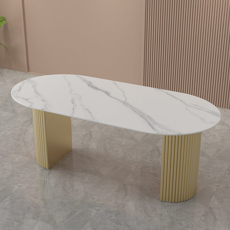 Oval Shape Two-Color Dining Table Simplicity Double Pedestal Table for Dining Room Clearhalo ' dining_table' 'Dining Tables & Seating' 'Dining Tables' 'furn' 'furn_dining_table' 'Furniture' 'furniture_dining_table' 'Kitchen & Dining Furniture' 'kitchen&dining_furn' 'kitchen' 'kitchen_dining_table' 3816912