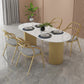 Oval Shape Two-Color Dining Table Simplicity Double Pedestal Table for Dining Room Clearhalo ' dining_table' 'Dining Tables & Seating' 'Dining Tables' 'furn' 'furn_dining_table' 'Furniture' 'furniture_dining_table' 'Kitchen & Dining Furniture' 'kitchen&dining_furn' 'kitchen' 'kitchen_dining_table' 3816919