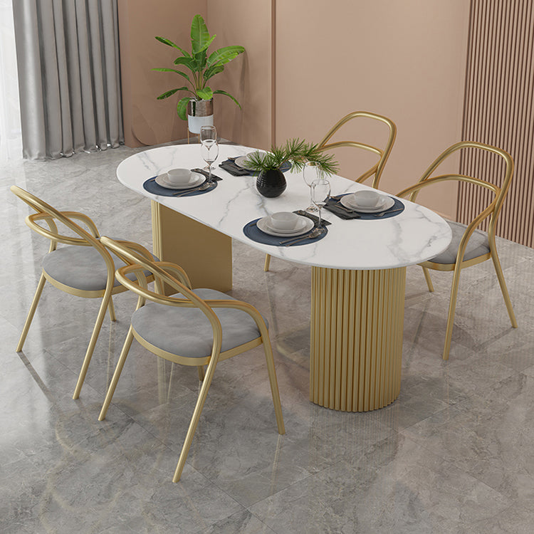 Oval Shape Two-Color Dining Table Simplicity Double Pedestal Table for Dining Room Clearhalo ' dining_table' 'Dining Tables & Seating' 'Dining Tables' 'furn' 'furn_dining_table' 'Furniture' 'furniture_dining_table' 'Kitchen & Dining Furniture' 'kitchen&dining_furn' 'kitchen' 'kitchen_dining_table' 3816919