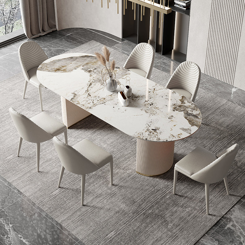Metal Traditional Luxury Oval Dining Table Sintered Stone Table for Dining Room Clearhalo ' dining_table' 'Dining Tables & Seating' 'Dining Tables' 'furn' 'furn_dining_table' 'Furniture' 'furniture_dining_table' 'Kitchen & Dining Furniture' 'kitchen&dining_furn' 'kitchen' 'kitchen_dining_table' 3816920