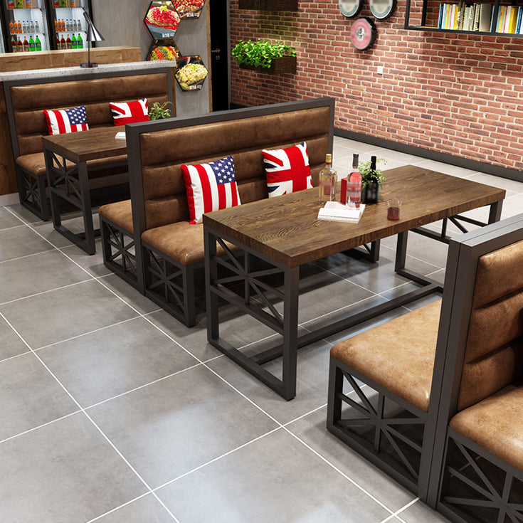 Industrial Solid Wood Dinner Room Kitchen Table Brown Trestle Base Table for Dinning Room Clearhalo ' dining_table' 'Dining Tables & Seating' 'Dining Tables' 'furn' 'furn_dining_table' 'Furniture' 'furniture_dining_table' 'Kitchen & Dining Furniture' 'kitchen&dining_furn' 'kitchen' 'kitchen_dining_table' 3816944