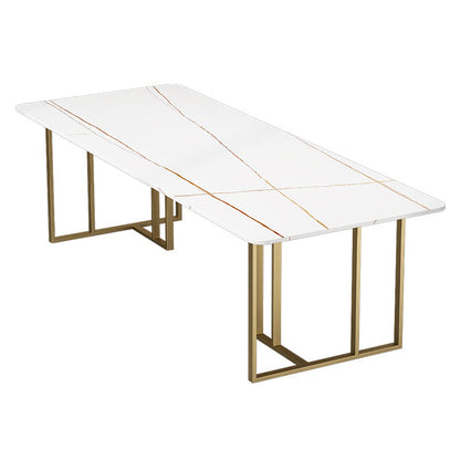 Minimalist Rectangle Shape Dining Table Sintered Stone Standard Dining Table for Kitchen White Gold Without Chairs Clearhalo ' dining_table' 'Dining Tables & Seating' 'Dining Tables' 'furn' 'furn_dining_table' 'Furniture' 'furniture_dining_table' 'Kitchen & Dining Furniture' 'kitchen&dining_furn' 'kitchen' 'kitchen_dining_table' 3817024