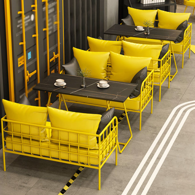 Industrial Sintered Stone Dinner Room Table Black Top Table with Yellow Frame for Dinning Room Clearhalo ' dining_table' 'Dining Tables & Seating' 'Dining Tables' 'furn' 'furn_dining_table' 'Furniture' 'furniture_dining_table' 'Kitchen & Dining Furniture' 'kitchen&dining_furn' 'kitchen' 'kitchen_dining_table' 3817029