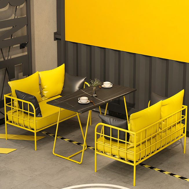 Industrial Sintered Stone Dinner Room Table Black Top Table with Yellow Frame for Dinning Room Clearhalo ' dining_table' 'Dining Tables & Seating' 'Dining Tables' 'furn' 'furn_dining_table' 'Furniture' 'furniture_dining_table' 'Kitchen & Dining Furniture' 'kitchen&dining_furn' 'kitchen' 'kitchen_dining_table' 3817031