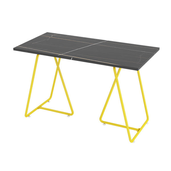 Industrial Sintered Stone Dinner Room Table Black Top Table with Yellow Frame for Dinning Room Without Chairs Clearhalo ' dining_table' 'Dining Tables & Seating' 'Dining Tables' 'furn' 'furn_dining_table' 'Furniture' 'furniture_dining_table' 'Kitchen & Dining Furniture' 'kitchen&dining_furn' 'kitchen' 'kitchen_dining_table' 3817033