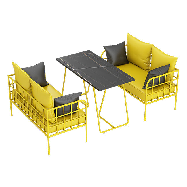 Industrial Sintered Stone Dinner Room Table Black Top Table with Yellow Frame for Dinning Room Clearhalo ' dining_table' 'Dining Tables & Seating' 'Dining Tables' 'furn' 'furn_dining_table' 'Furniture' 'furniture_dining_table' 'Kitchen & Dining Furniture' 'kitchen&dining_furn' 'kitchen' 'kitchen_dining_table' 3817035