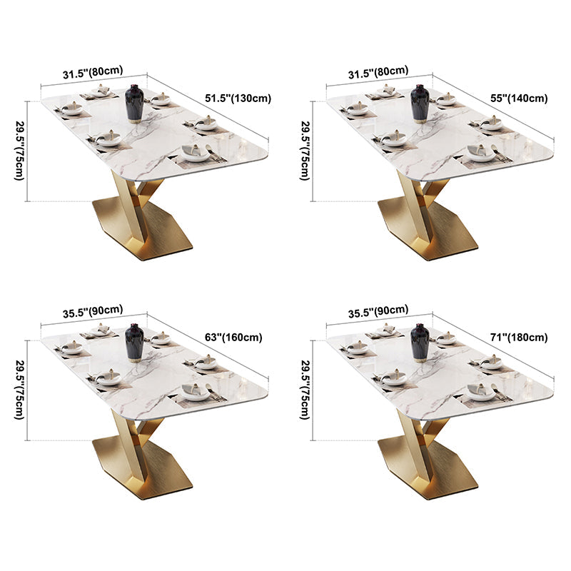 Sintered Stone Top Dining Table Rectangle Table with Gold Metal Pedestal Clearhalo ' dining_table' 'Dining Tables & Seating' 'Dining Tables' 'furn' 'furn_dining_table' 'Furniture' 'furniture_dining_table' 'Kitchen & Dining Furniture' 'kitchen&dining_furn' 'kitchen' 'kitchen_dining_table' 3817045