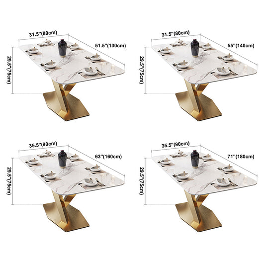 Sintered Stone Top Dining Table Rectangle Table with Gold Metal Pedestal