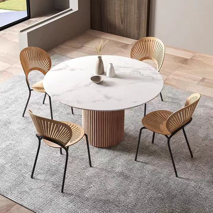 Modern Style Sintered Stone Dining Table Single Pedestal Base Round Table for Home,35.4"L x 29.5"H Clearhalo ' dining_table' 'Dining Tables & Seating' 'Dining Tables' 'furn' 'furn_dining_table' 'Furniture' 'furniture_dining_table' 'Kitchen & Dining Furniture' 'kitchen&dining_furn' 'kitchen' 'kitchen_dining_table' 3817084