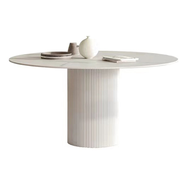 Modern Style Sintered Stone Dining Table Single Pedestal Base Round Table for Home,35.4"L x 29.5"H White Without Chairs Clearhalo ' dining_table' 'Dining Tables & Seating' 'Dining Tables' 'furn' 'furn_dining_table' 'Furniture' 'furniture_dining_table' 'Kitchen & Dining Furniture' 'kitchen&dining_furn' 'kitchen' 'kitchen_dining_table' 3817086