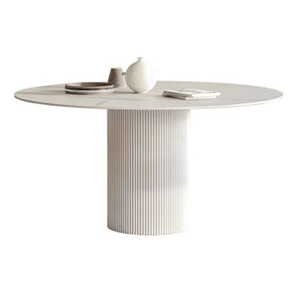Modern Style Sintered Stone Dining Table Single Pedestal Base Round Table for Home,35.4"L x 29.5"H White Without Chairs Clearhalo ' dining_table' 'Dining Tables & Seating' 'Dining Tables' 'furn' 'furn_dining_table' 'Furniture' 'furniture_dining_table' 'Kitchen & Dining Furniture' 'kitchen&dining_furn' 'kitchen' 'kitchen_dining_table' 3817086