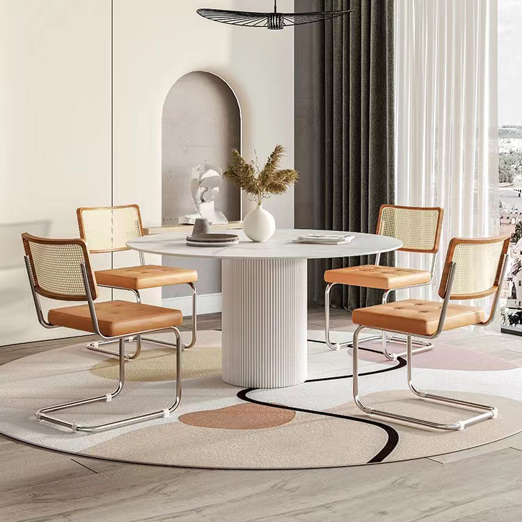Modern Style Sintered Stone Dining Table Single Pedestal Base Round Table for Home,35.4"L x 29.5"H Clearhalo ' dining_table' 'Dining Tables & Seating' 'Dining Tables' 'furn' 'furn_dining_table' 'Furniture' 'furniture_dining_table' 'Kitchen & Dining Furniture' 'kitchen&dining_furn' 'kitchen' 'kitchen_dining_table' 3817089