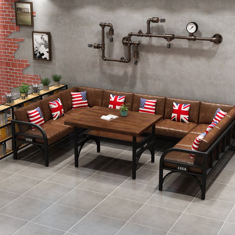 Industrial Style Solid Wood Dinner Room Kitchen Table Brown Metal Base Table for Dinning Room Clearhalo ' dining_table' 'Dining Tables & Seating' 'Dining Tables' 'furn' 'furn_dining_table' 'Furniture' 'furniture_dining_table' 'Kitchen & Dining Furniture' 'kitchen&dining_furn' 'kitchen' 'kitchen_dining_table' 3817115