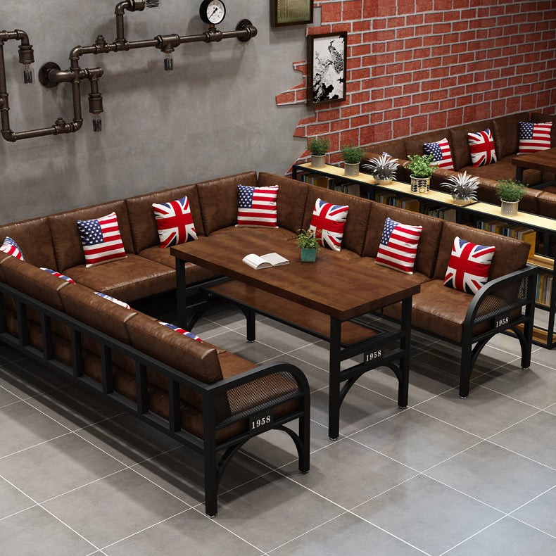 Industrial Style Solid Wood Dinner Room Kitchen Table Brown Metal Base Table for Dinning Room Clearhalo ' dining_table' 'Dining Tables & Seating' 'Dining Tables' 'furn' 'furn_dining_table' 'Furniture' 'furniture_dining_table' 'Kitchen & Dining Furniture' 'kitchen&dining_furn' 'kitchen' 'kitchen_dining_table' 3817129