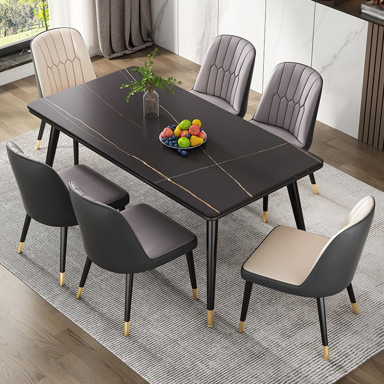 Simple Kitchen Standard Dining Table Sintered Stone Rectangle Dining Table with 4 Legs Base Black Without Chairs Clearhalo ' dining_table' 'Dining Tables & Seating' 'Dining Tables' 'furn' 'furn_dining_table' 'Furniture' 'furniture_dining_table' 'Kitchen & Dining Furniture' 'kitchen&dining_furn' 'kitchen' 'kitchen_dining_table' 3817133
