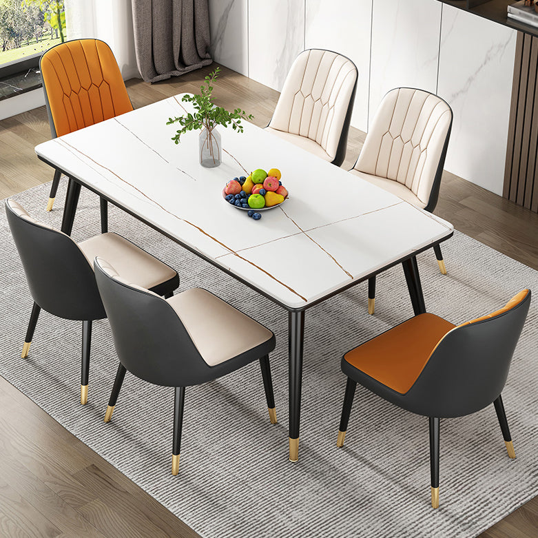 Simple Kitchen Standard Dining Table Sintered Stone Rectangle Dining Table with 4 Legs Base White Gold Without Chairs Clearhalo ' dining_table' 'Dining Tables & Seating' 'Dining Tables' 'furn' 'furn_dining_table' 'Furniture' 'furniture_dining_table' 'Kitchen & Dining Furniture' 'kitchen&dining_furn' 'kitchen' 'kitchen_dining_table' 3817134