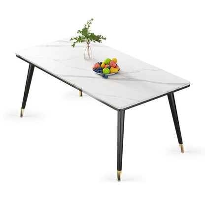Simple Kitchen Standard Dining Table Sintered Stone Rectangle Dining Table with 4 Legs Base White Without Chairs Clearhalo ' dining_table' 'Dining Tables & Seating' 'Dining Tables' 'furn' 'furn_dining_table' 'Furniture' 'furniture_dining_table' 'Kitchen & Dining Furniture' 'kitchen&dining_furn' 'kitchen' 'kitchen_dining_table' 3817135